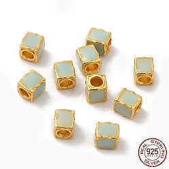 Aqua Couleur or mat 925 perles en argent sterling, avec l'émail, carrée, Aqua, 3x2.5x2.5mm, Trou: 1.4mm