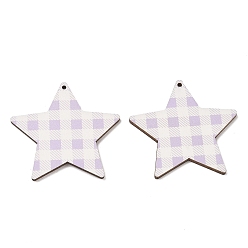 Lilac MDF Double-faced Printed Big Pendants, Star with Tartan Pattern Charms, Lilac, 47.5x50x2.5mm, Hole: 1.8mm