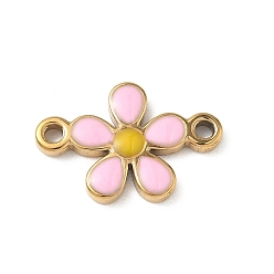 Бледно-Розовый 304 эмалированные подвески из нержавеющей стали, цветок ссылки, ионное покрытие (ip), реальный 18 k позолоченный, розовый жемчуг, 13.5x20.5x2.5 мм, отверстие : 1.8 мм