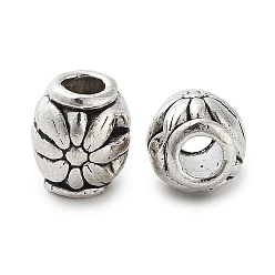Antique Silver Tibetan Style Alloy Beads, Cadmium Free & Lead Free, Oval with Flower, Antique Silver, 9x8mm, Hole: 3.3mm, about 667pcs/1000g