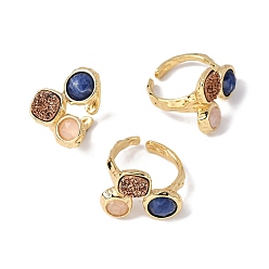 Золотой Кольца-манжеты из натурального содалита/розового кварца/агата, латунные регулируемые кольца для женщин, золотые, золотые, 18x23.5 мм, размер США 8 1/2 (18.5 мм)