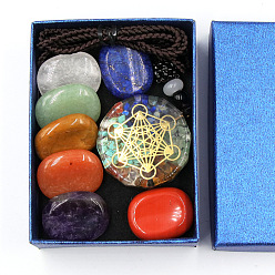 Colorful 7 Chakra Healing Crystal Stones Kits, Including 7 Tumbled Spiritual Chakra Thumb Stones and 1 Necklace, Colorful, 88x68x35mm