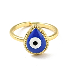 Средно-синий Эмалевая капля с дурным глазом открытое кольцо-манжета, позолоченные латунные украшения для женщин, без кадмия и без свинца, светло-синий, размер США 7 (17.3 мм)