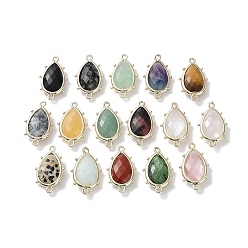 Mixed Stone Natural & Synthetic Mixed Stone Connector Charms, with Golden Plated Brass Edge Loops, Faceted, Teardrop, 24x14.5x5mm, Hole: 1.2mm & 1.4mm