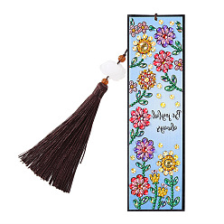 Flower DIY Diamond Painting Kits For Bookmark Making, including Tassel, Resin Rhinestones, Diamond Sticky Pen, Tray Plate and Glue Clay, Rectangle, Flower Pattern, 200x55mm