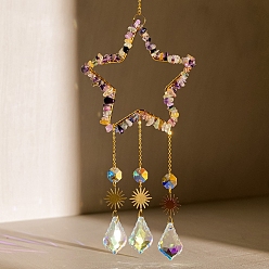 Флюорит Подвеска-ловец солнца из флюорита и хрустального стекла, создатель радуги, украшение сада и дома своими руками, звезда, 380 мм