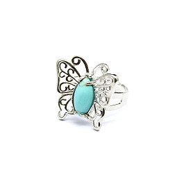 Synthetic Turquoise Synthetic Turquoise Finger Ring, Butterfly, Butterfly: 21x21mm