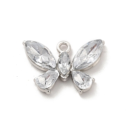 Platinum Alloy Cubic Zirconia Pendants, Butterfly Charm, Platinum, 14x20x4mm, Hole: 1.5mm