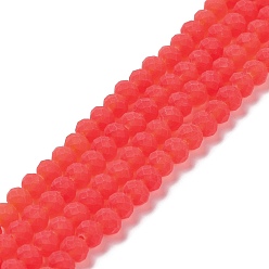 Tomato Transparent Glass Beads Strands, Faceted, Frosted, Rondelle, Tomato, 3mm, Hole: 1mm