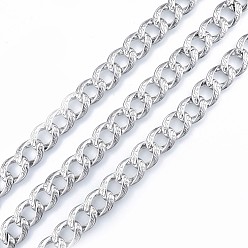 Platinum Alloy Curb Chains, with Spool, Cadmium Free & Nickel Free & Lead Free, Unwelded, Platinum, 15x12.5x2mm, about 32.81 Feet(10m)/Roll