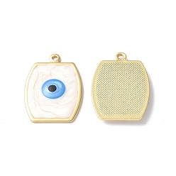 White Brass Enamel Pendants, Real 18K Gold Plated, Long-Lasting Plated, Rectangle with Evil Eye Charm, White, 29.5x21x2.5mm, Hole: 1.8mm