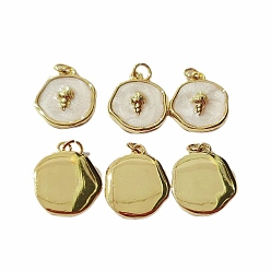 Другие Подвески из латуни и эмали на тему океана, с целью перехода в кольце, реальный 18 k позолоченный, плоский круглый шарм, раковина, 17.5x15.5x3.5 мм, отверстие : 3 мм