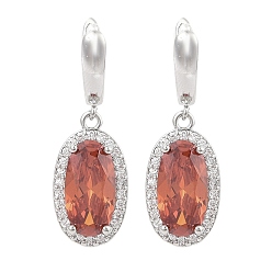 Темный Лосось Латунные серьги-гвоздики с паве из кубического циркония овальной формы для женщин, платина, темный лосось, 35x11.5 мм