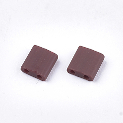 Coconut Brown 2-Hole Opaque Glass Seed Beads, Frosted, Rectangle, Coconut Brown, 5x4.5~5.5x2~2.5mm, Hole: 0.5~0.8mm