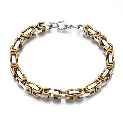 Or Deux tons 201 bracelet chaîne byzantine en acier inoxydable pour hommes femmes, sans nickel, or, 8-5/8 pouce (22 cm)