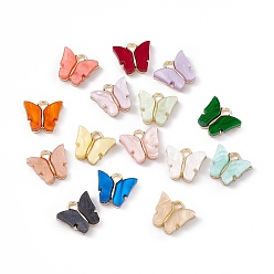 Mixed Color Acrylic Charms, with Light Gold Tone Alloy Finding, Butterfly Charm, Mixed Color, 13x14x3mm, Hole: 2mm