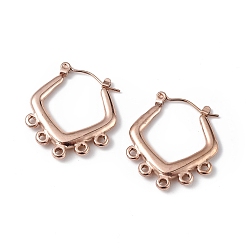 Розовое Золото Ионное покрытие (ip) 304 серьги-кольца из нержавеющей стали, с горизонтальными петлями, ромб, розовое золото , 24.5x21.5x3 мм, отверстие : 1.4 мм, штифты : 0.5 мм