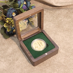 Dark Green Wooden Badge Package Magnetic Boxes, Clear Visible Window Medal Storage Boxes, Square, Dark Green, 80x80x40mm