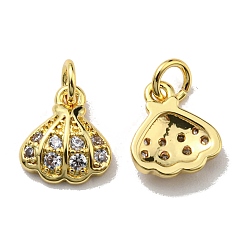 Real 18K Gold Plated Rack Plating Brass Cubic Zirconia Charms, Lead Free & Cadmium Free, Long-Lasting Plated, Shell, Real 18K Gold Plated, 9x8x2mm, Hole: 2.6mm