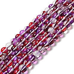 Фиолетовый Гальванические нити из синтетических бусин из лунного камня, окрашенные, голографические бусы, с половинным покрытием ab цвета, круглые, фиолетовые, 8 мм, отверстие : 1 мм, около 47 шт / нитка, 14.69'' (37.3 см)