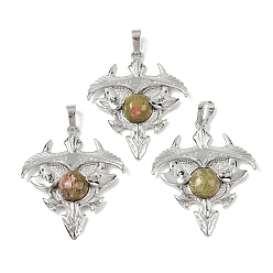 Унакит Натуральные треугольные подвески из унакита, подвески из латунных камней, платина, стойки покрытие, 41.5x34.5x5.5~7 мм, отверстие : 8.5x5.5 мм