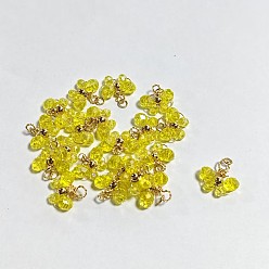 Желтый 20 шт. Стеклянные подвески, бабочка, с 304 кольцами из нержавеющей стали, граненые, желтые, 17x15.4 мм