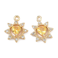 Желтый День святого валентина латунь микропаве подвески из фианита, цветок с подвесками в виде сердечек, реальный 18 k позолоченный, желтые, 13x10.5x3.5 мм, отверстие : 1.8 мм