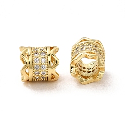 Golden Rack Plating Brass Micro Pave Cubic Zirconia Beads, Long-Lasting Plated, Cadmium Free & Lead Free, Column, Golden, 8x7.5mm, Hole: 4.5mm