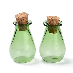 Light Green Glass Cork Bottles Ornament, Glass Empty Wishing Bottles, DIY Vials for Pendant Decorations, Light Green, 15.5x28mm