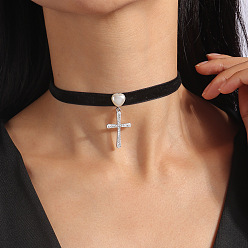 YN1259 Cross & Evil Eye Choker Necklace with Turquoise Pendant for Women