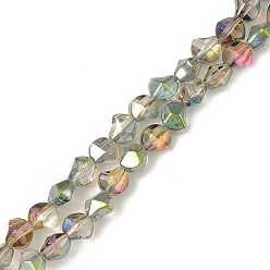 Green Plated Electroplate Transparent Glass Beads Strands, Half Plated, Twist, Green Plated, 8.2x8.2x6.8mm, Hole: 1mm, about 80pcs/strand, 25.98 inch(66cm)