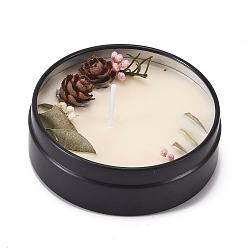 Coconut Brown Black Tinplate Candles, Column Shaped Smokeless Decorations, with Dryed Flowers, the Box only for Protection, No Supply Again if the Box Crushed, Coconut Brown, 80x39mm