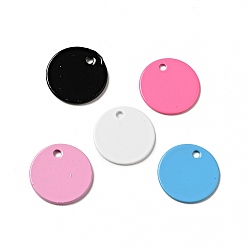 Mixed Color Spray Painted 201 Stainless Steel Charms, Flat Round Charm, Mixed Color, 12x1mm, Hole: 1.2mm