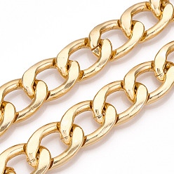Light Gold Aluminum Curb Chains, Diamond Cut Cuban Link Chains, Unwelded, Light Gold, 21.5x15x3.5mm