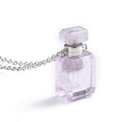 Amethyst Natural Amethyst Openable Perfume Bottle Pendant Necklaces, with 304 Stainless Steel Cable Chain and Plastic Dropper, Bottle, 17.5 inch(44.7cm), Bottle Capacity: 0.15~0.3ml(0.005~0.01 fl. oz), 1.5mm