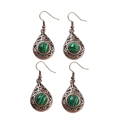 Малахит Серьги с подвесками в виде капель из синтетического малахита, женские полые латунные серьги с красной медью, 46.5x19.5 мм