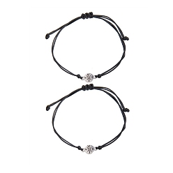 Black Alloy Compass Hand Woven Bracelet, Black, 6-1/4~11-3/4 inch(16~30cm)
