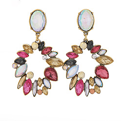 colorful Geometric Multi-layer Alloy Glass Rhinestone Earrings for Women - Vintage Long Dangle Drop Earings with Full Diamond Embellishments