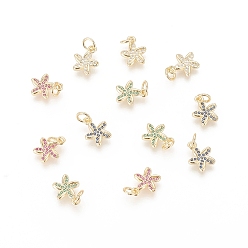 Mixed Color Brass Micro Pave Cubic Zirconia Charms, with Jump Ring, Long-Lasting Plated, Real 18K Gold Plated, Flower, Mixed Color, 11x9x2mm, Hole: 3mm