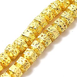 Golden Plated Electroplated Natural Lava Rock Beads Strands, Hexagon, Golden Plated, 6.5x7.5x6mm, Hole: 1mm, about 66~67pcs/strand, 15.28~15.35 inch(38.8~39cm)