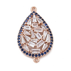 Розовое Золото Подвески-капли из латуни с синим покрытием и прозрачным кубическим цирконием, долговечный, без кадмия и без свинца, розовое золото , 27.5x16.5x3.5 мм, Отверстие : 1 мм & 1.2 мм