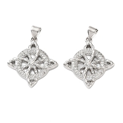 Платина Латунные микропаве прозрачные подвески с фианитом, ведьмы узел викканский символ прелести, платина, 24.5x21.5x2.5 мм, отверстие : 4x3.5 мм