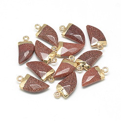 Saddle Brown Synthetic Goldstone Pointed Pendants, with Brass Findings, Faceted, Tusk Shape, Golden, Saddle Brown, 21x11x5.5mm, Hole: 2mm