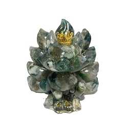 Moss Agate 9-Tailed Fox Moss Agate Display Decorations, Gems Crystal Ornament, Resin Home Decorations, 60x45x60mm
