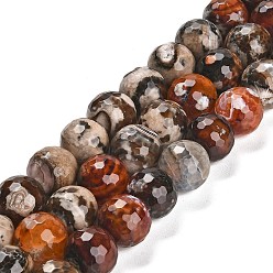 Dark Orange Natural Fire Crackle Agate Beads Strands, Dyed & Heated, Round, Faceted, Dark Orange, 13.5~14mm, Hole: 1.4mm, about 28~29pcs/strand, 15.16 inch(38.5cm)