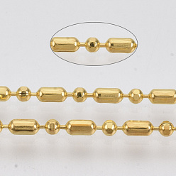 Golden Brass Ball Chains, Ball & Bar Faceted Beaded Chains, Long-Lasting Plated, Soldered, with Spool, Cadmium Free & Nickel Free & Lead Free, Golden, 3.8x2mm and 2mm, about 301.83 Feet(92m)/roll