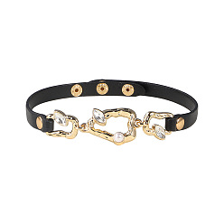 A gold Edgy Gothic Punk Alloy Diamond Choker with Dark Clasp and Chain Bracelet Set
