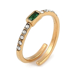 Золотой Ионное покрытие (ip) 304 манжетное кольцо из нержавеющей стали со стразами, открытое кольцо для женщин, золотые, 2 мм, регулируемый