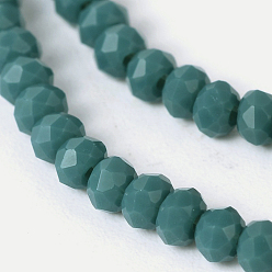 Dark Cyan Imitation Jade Glass Faceted Rondelle Beads Strands, Dark Cyan, 3x2mm, Hole: 1mm, about 198pcs/strand, 15.7 inch