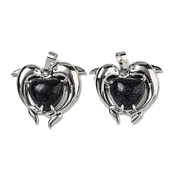 Синий Драгоценный Камень Подвески в форме сердца из синтетического голубого золота, латунные подвески в виде дельфинов, платина, без кадмия и без свинца, 29x32.5x8.5 мм, отверстие : 8x5 мм